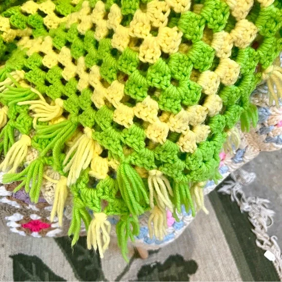 Vintage Sherbet Lemon Lime Handmade Crochet Afghan Throw Blanket 💛💚 - Picture 2 of 4
